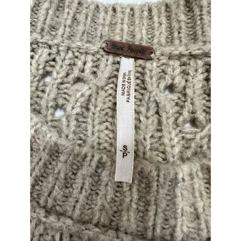 Free People Open Knit Sweater Taupe Pullover Long Sleeve Women's Size S‎